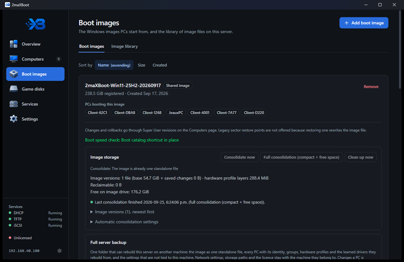 Boot images page